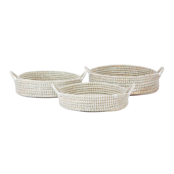 Set of 3 Mowdok Handmade Kaisa Grass Round Decorative Platter Trays - Fab Habitat , Decorative Bowls & Accents, [product_size],