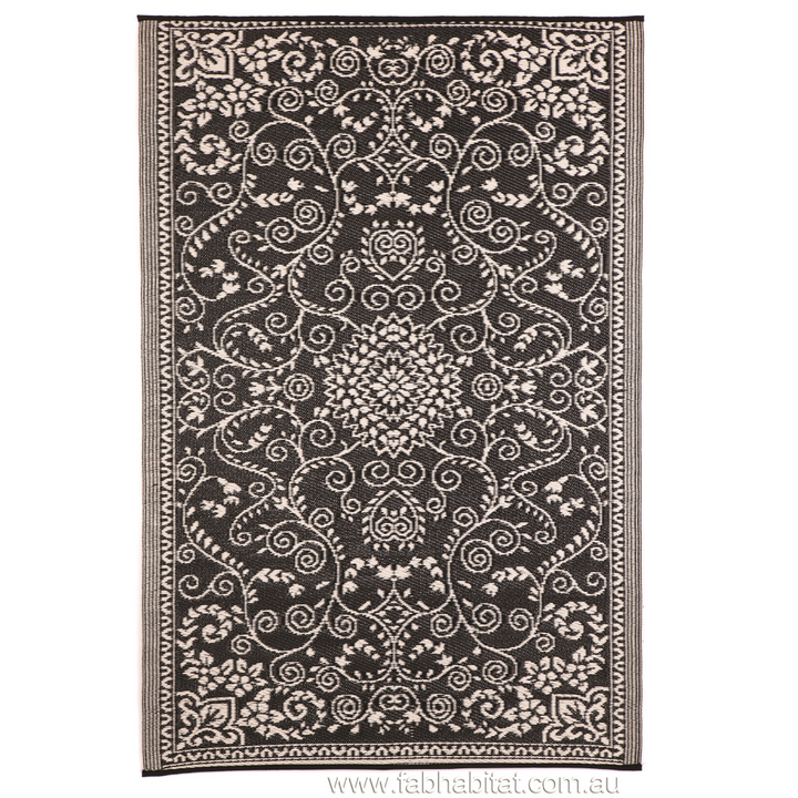 Murano Black and Cream Traditional Reversible Large Rug - Fab Habitat , Recycled Plastic Rugs & Mats, [product_size],