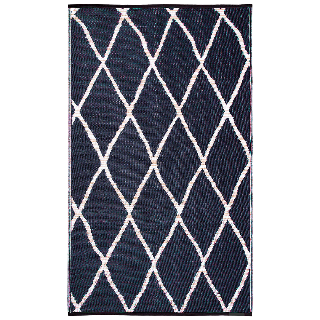 Nairobi Black and Natural Diamond Recycled Plastic Outdoor Rug - Fab Habitat , Recycled Plastic Rugs & Mats, [product_size],