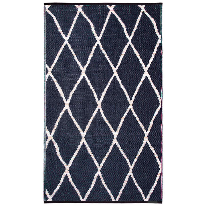 Nairobi Black and Natural Diamond Recycled Plastic Outdoor Rug - Fab Habitat , Recycled Plastic Rugs & Mats, [product_size],