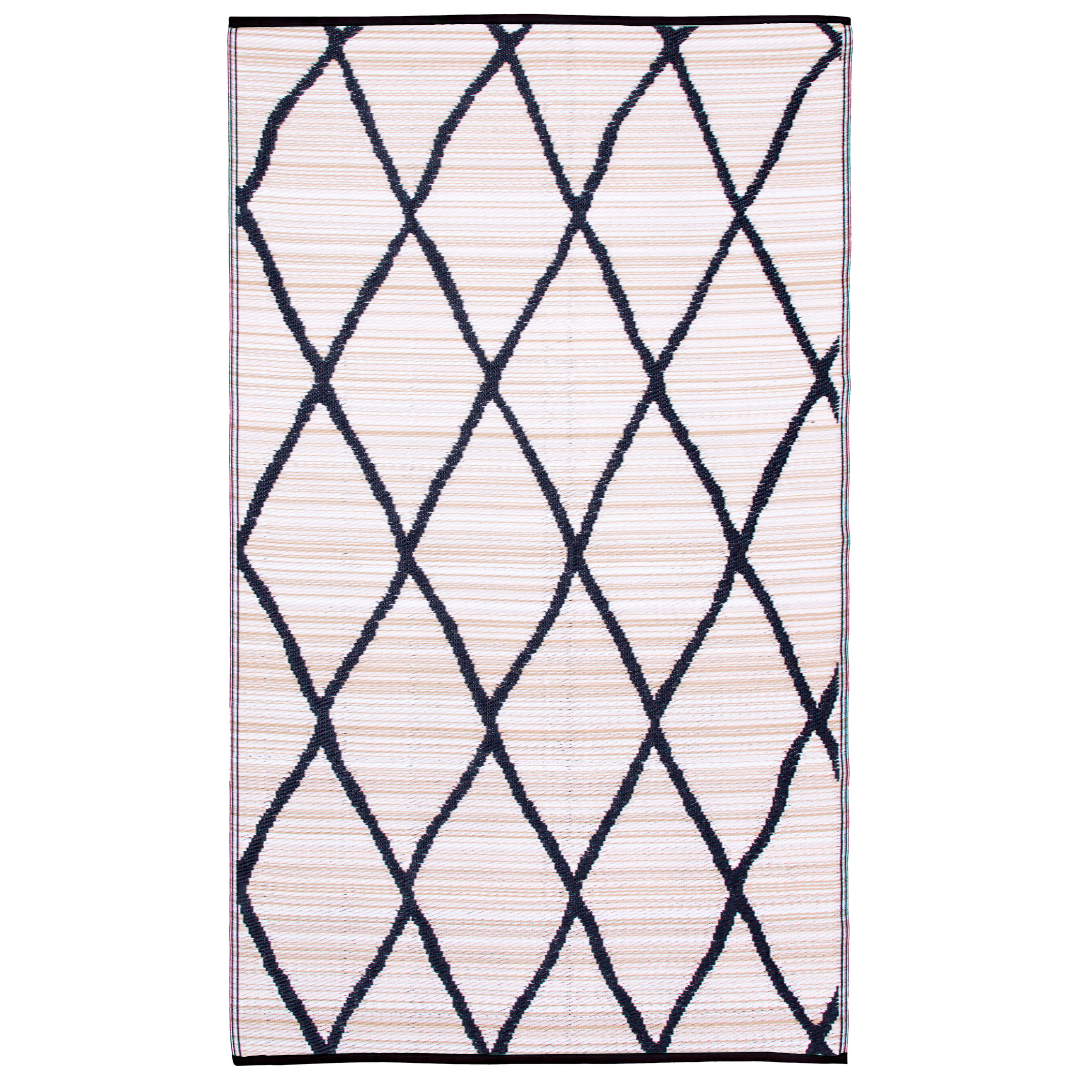 Nairobi Black and Natural Diamond Recycled Plastic Outdoor Rug - Fab Habitat , Recycled Plastic Rugs & Mats, [product_size],