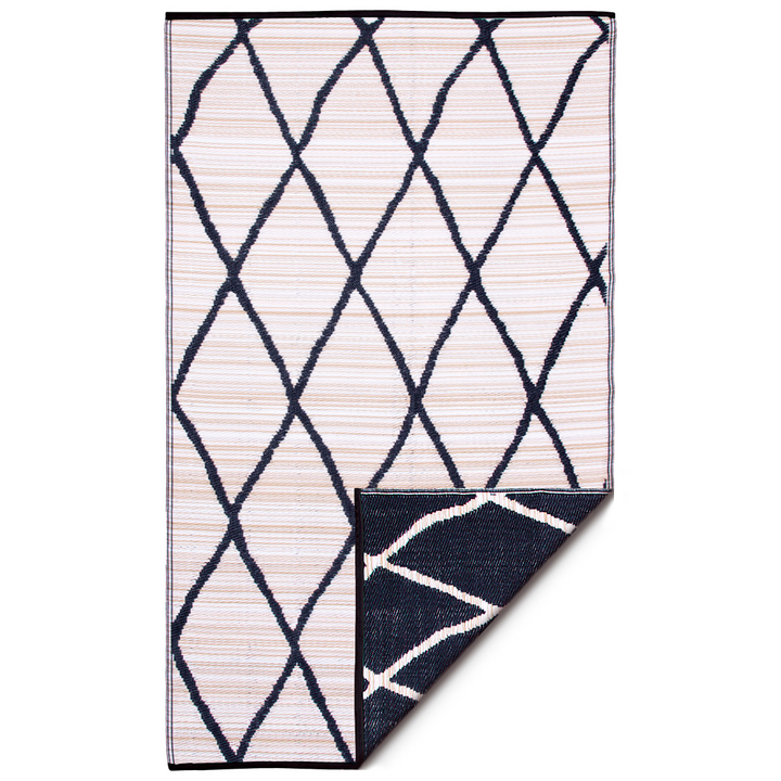 Nairobi Black and Natural Diamond Recycled Plastic Outdoor Rug - Fab Habitat , Recycled Plastic Rugs & Mats, [product_size],
