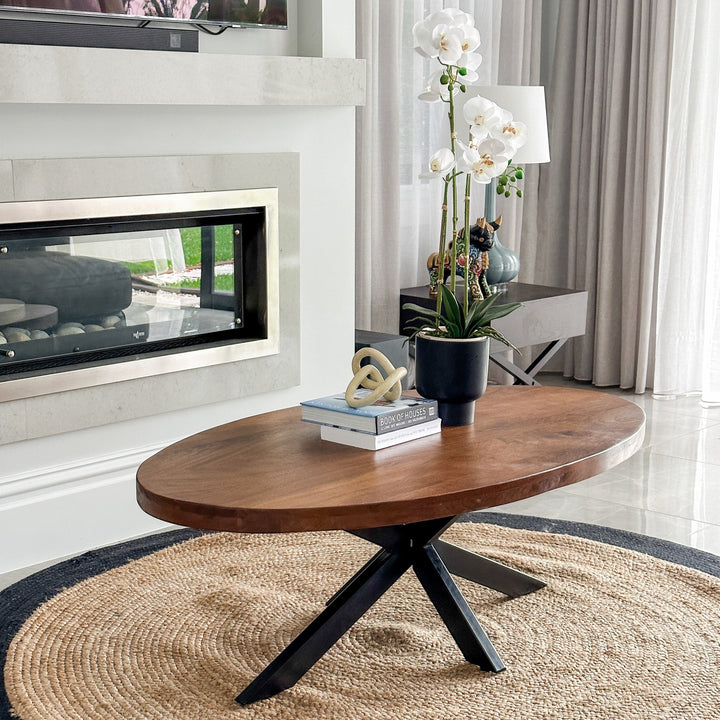 Nova Walnut Finish 130 CM Wooden Oval Coffee Table - Fab Habitat , Coffee Tables, [product_size],