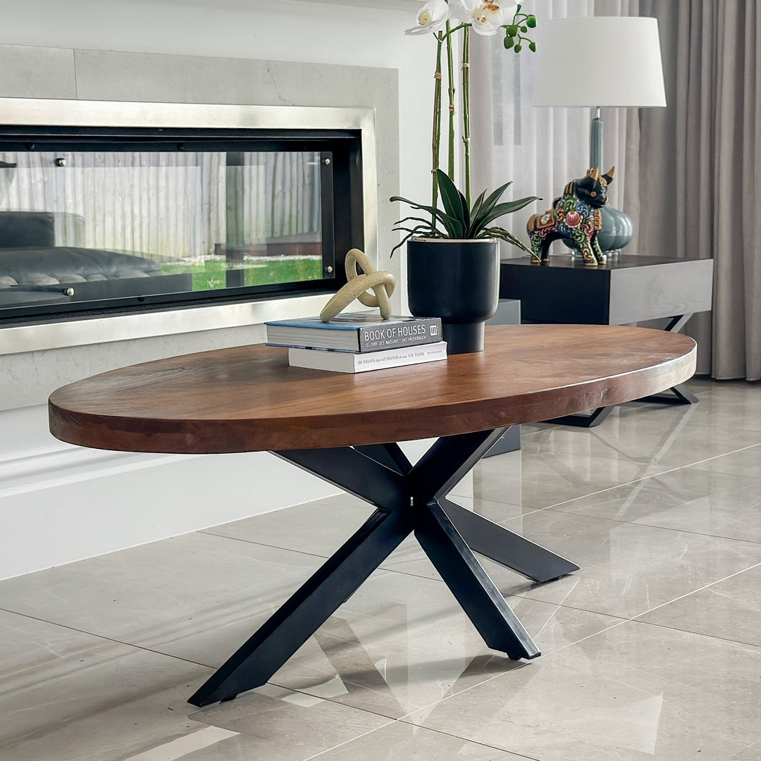 Nova Walnut Finish 130 CM Wooden Oval Coffee Table - Fab Habitat , Coffee Tables, [product_size],