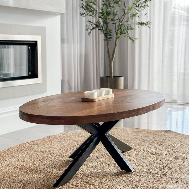 Nova Walnut Finish 130 CM Wooden Oval Coffee Table - Fab Habitat , Coffee Tables, [product_size],