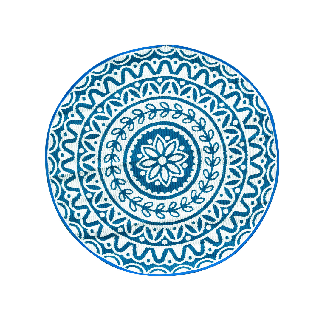 Pushpa Blue and White Floral Recycled Plastic Reversible Outdoor Rug - Fab Habitat , Recycled Plastic Rugs & Mats, [product_size],