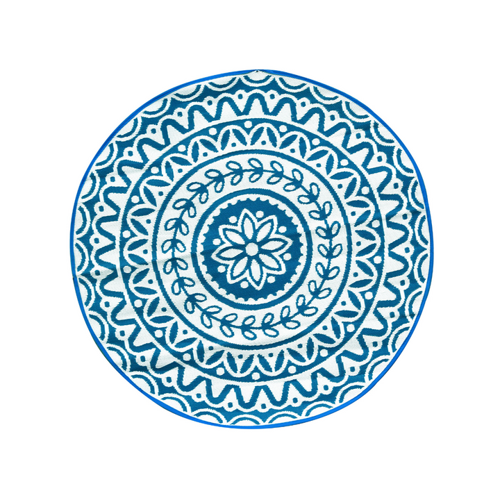 Pushpa Blue and White Floral Recycled Plastic Reversible Outdoor Rug - Fab Habitat , Recycled Plastic Rugs & Mats, [product_size],