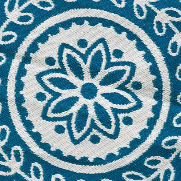 Pushpa Blue and White Floral Recycled Plastic Reversible Outdoor Rug - Fab Habitat , Recycled Plastic Rugs & Mats, [product_size],