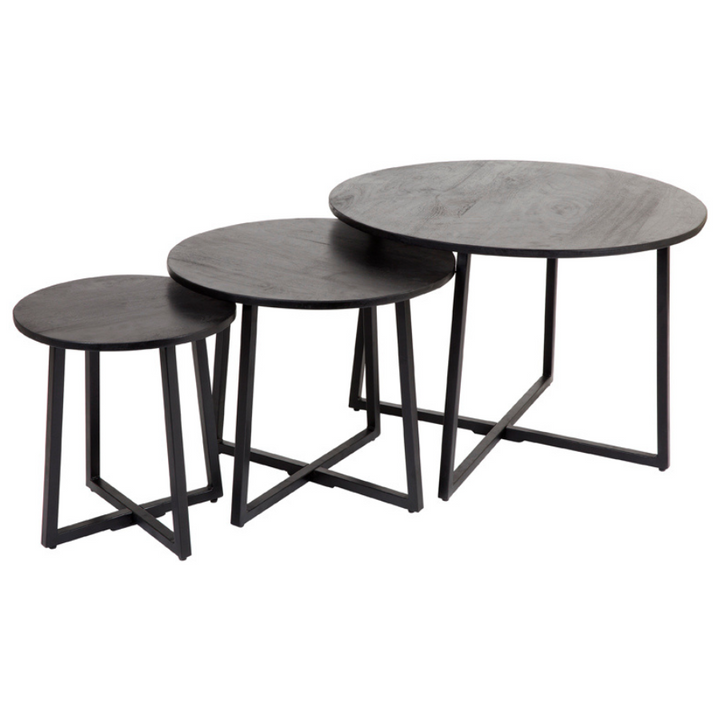 Set Of 3 Rio Black Round Nested Mango Wood Coffee Table - Fab Habitat , Coffee Tables, [product_size],