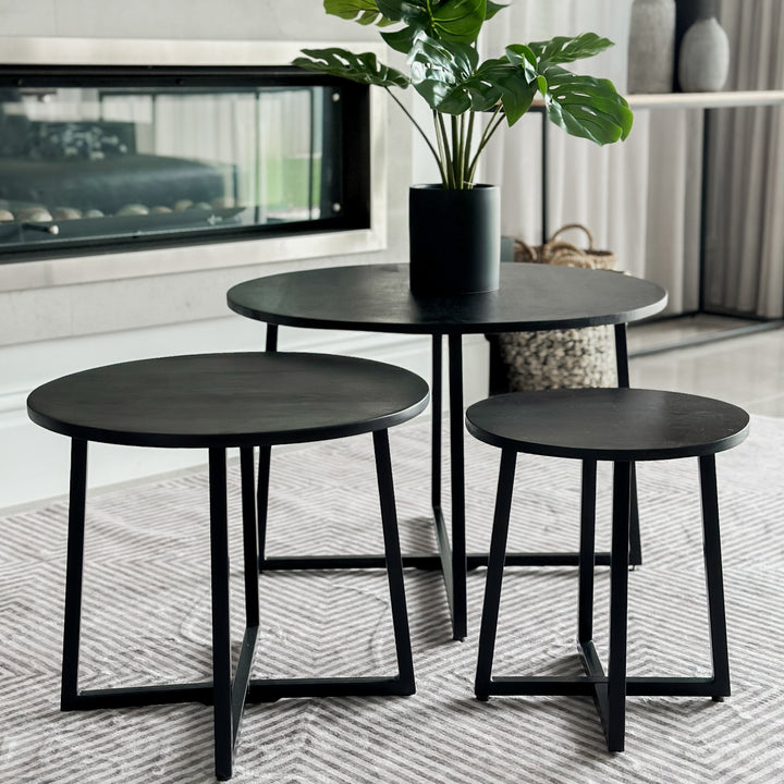 Set Of 3 Rio Black Round Nested Mango Wood Coffee Table - Fab Habitat , Coffee Tables, [product_size],