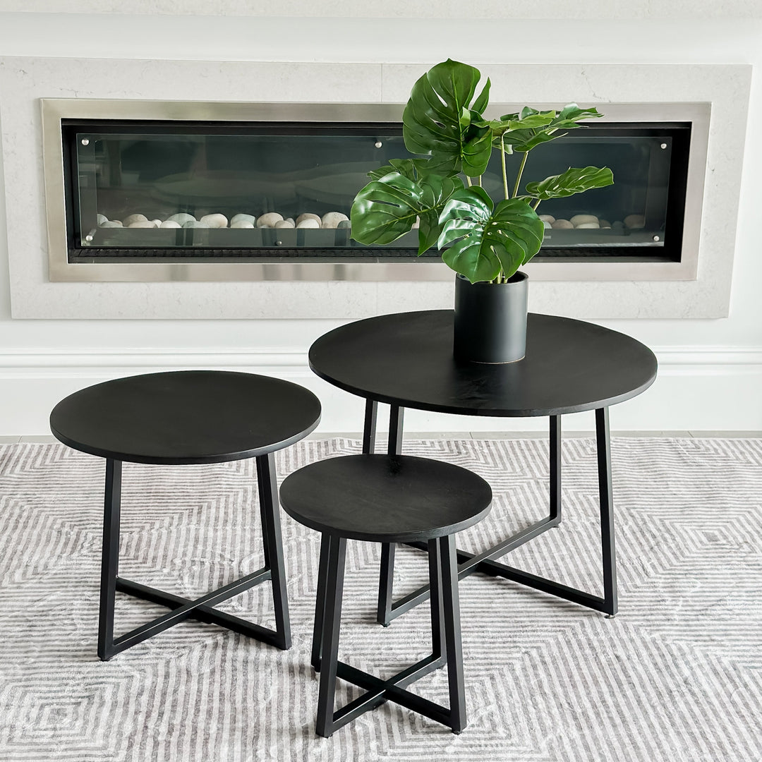 Set Of 3 Rio Black Round Nested Mango Wood Coffee Table - Fab Habitat , Coffee Tables, [product_size],