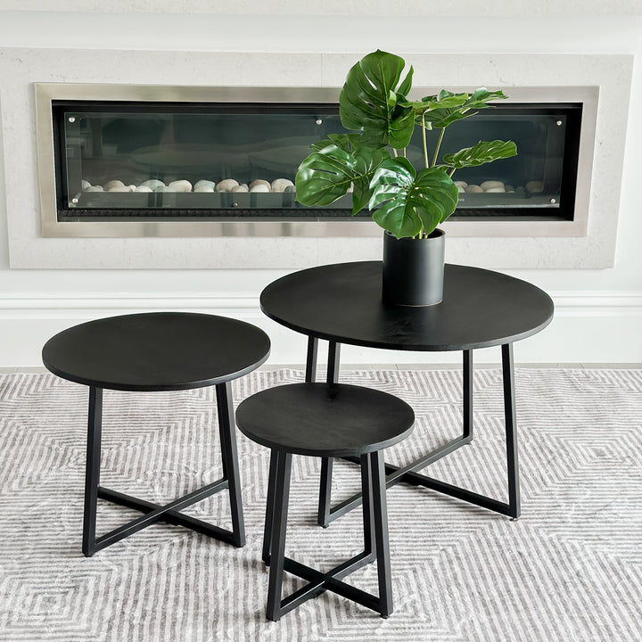 Set Of 3 Rio Black Round Nested Mango Wood Coffee Table - Fab Habitat , Coffee Tables, [product_size],