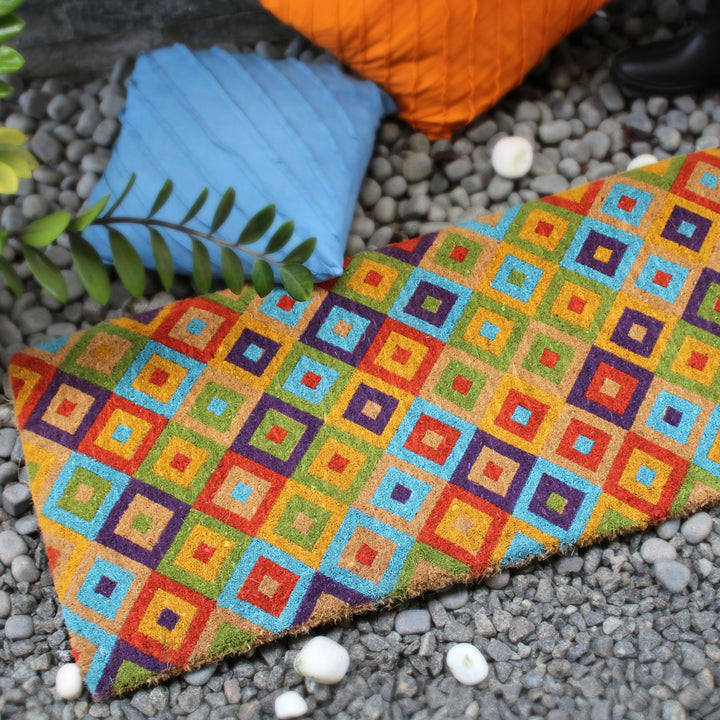 Saman Multicolour Diamond Thick Coir Long Door Mat - Fab Habitat , Doormats, [product_size],