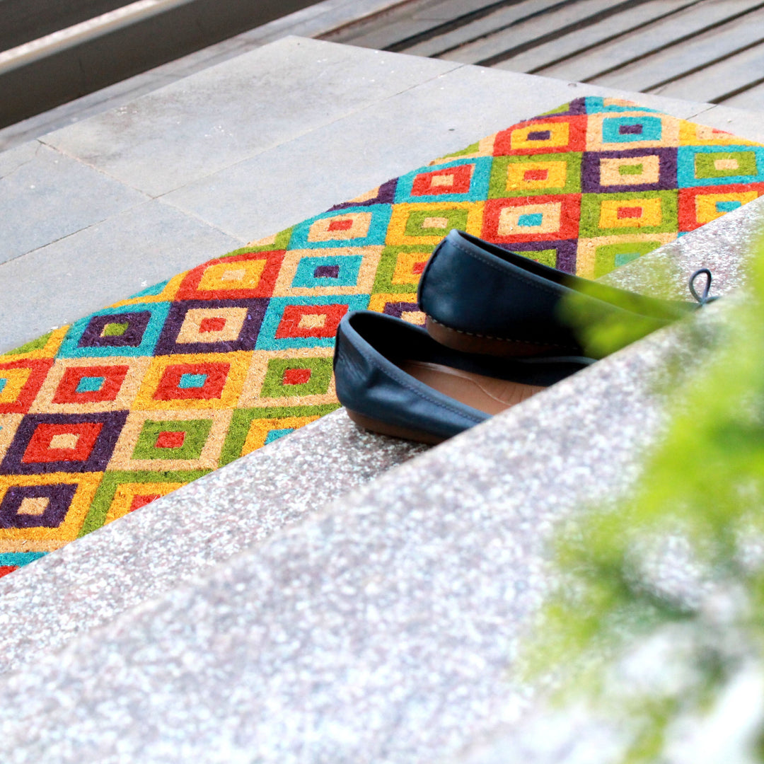 Saman Multicolour Diamond Thick Coir Long Door Mat - Fab Habitat , Doormats, [product_size],