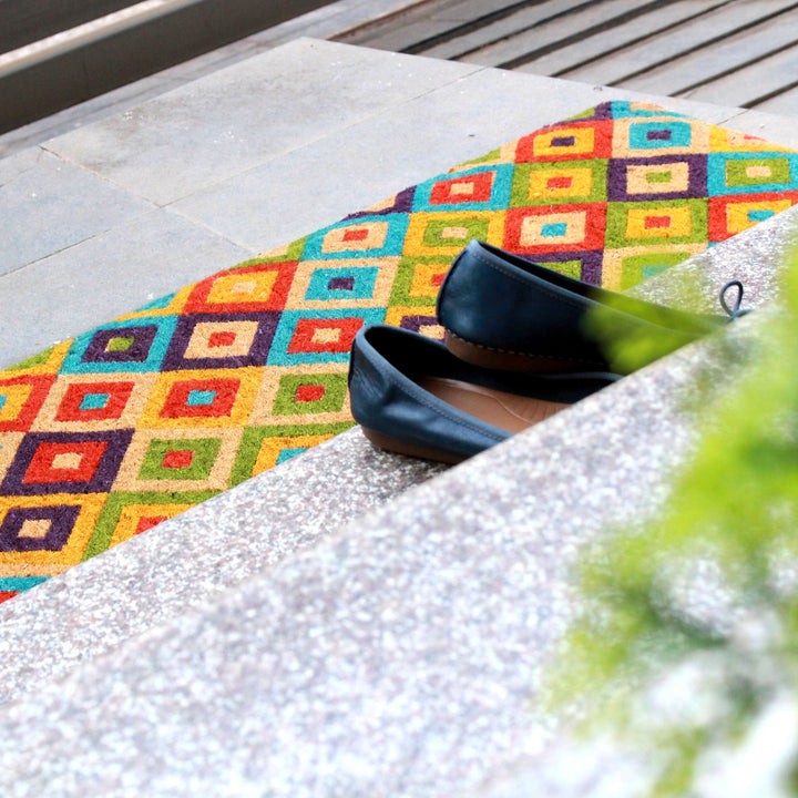 Saman Multicolour Diamond Thick Coir Long Door Mat - Fab Habitat , Doormats, [product_size],