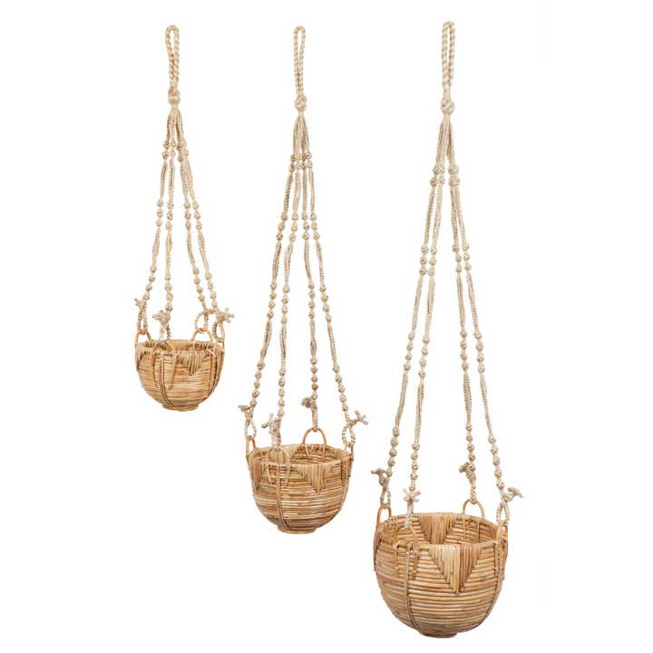Set Of 3 Savar Handmade Cane Macrame Hanging Planters & Pot Holder - Fab Habitat , Macrame Plant hanger, [product_size],