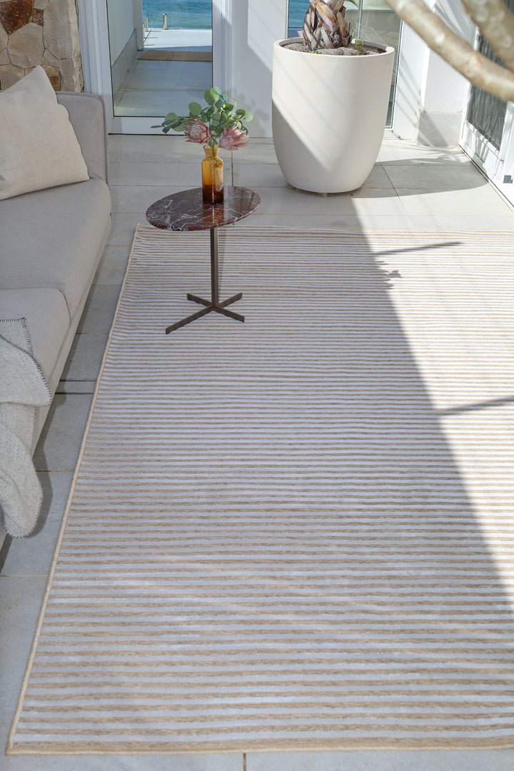 Seoul Beige Striped Indoor Outdoor Rug