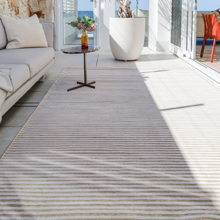 Seoul Beige Striped Indoor Outdoor Rug