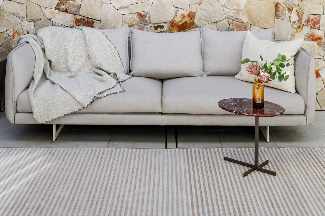 Seoul Beige Striped Indoor Outdoor Rug