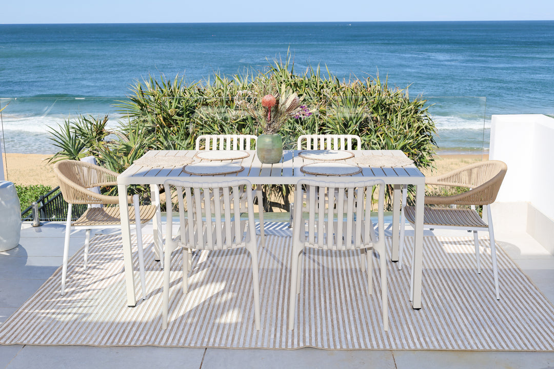 Seoul Beige Striped Indoor Outdoor Rug