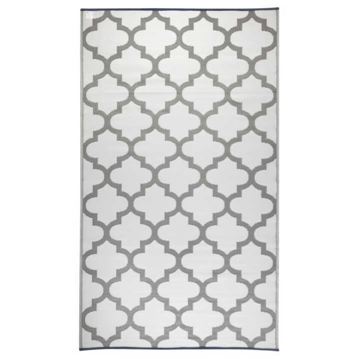 Tangier Grey and White Trellis Recycled Plastic Large Rug - Fab Habitat , Recycled Plastic Rugs & Mats, [product_size],
