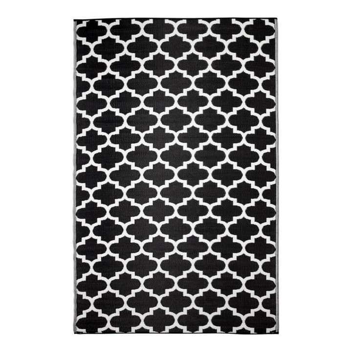 Tangier Black and White trellis Recycled Plastic Outdoor Rug - Fab Habitat , Recycled Plastic Rugs & Mats,