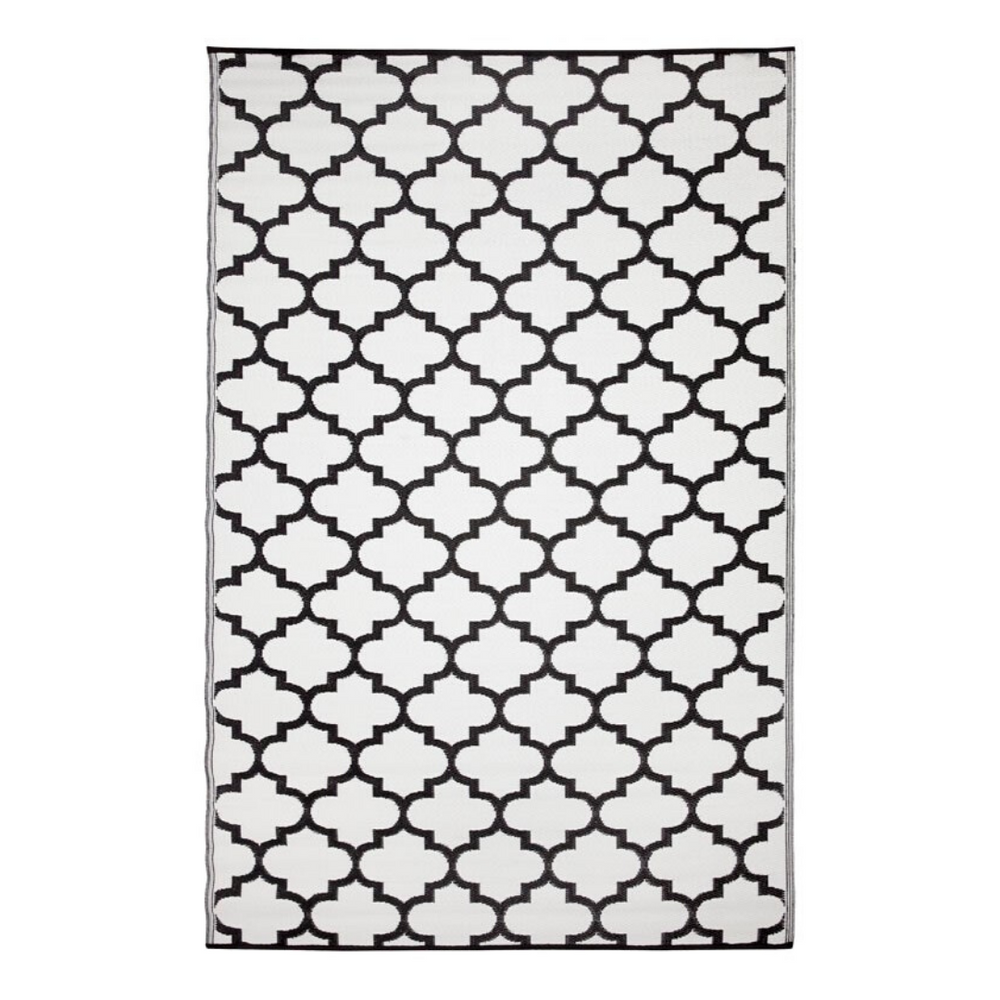 Tangier Black and White trellis Recycled Plastic Large Rug - Fab Habitat , Recycled Plastic Rugs & Mats,