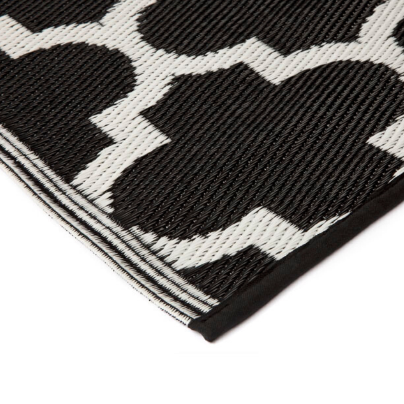 Tangier Black and White trellis Recycled Plastic Outdoor Rug - Fab Habitat , Recycled Plastic Rugs & Mats,