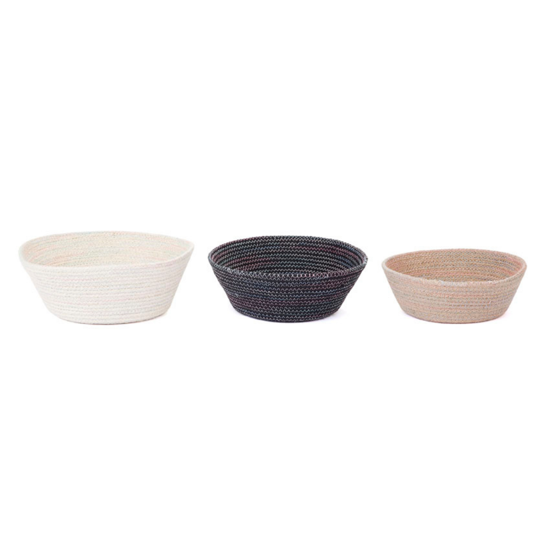 Set of 3 Tazing Modern Handmade Black & White Jute Decorative Fruit Bowls - Fab Habitat , Decorative Bowls & Accents, [product_size],