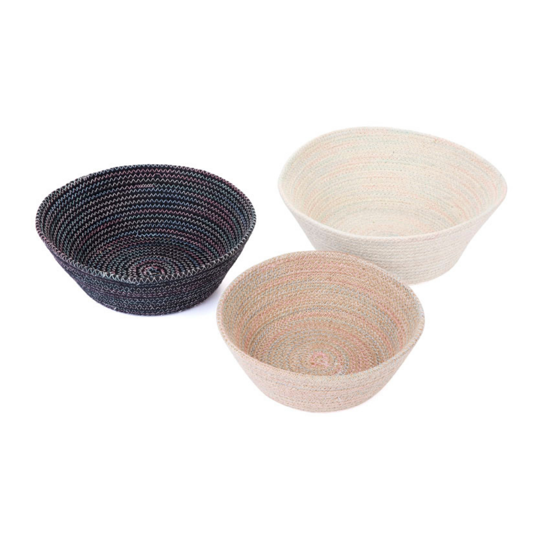 Set of 3 Tazing Modern Handmade Black & White Jute Decorative Fruit Bowls - Fab Habitat , Decorative Bowls & Accents,
