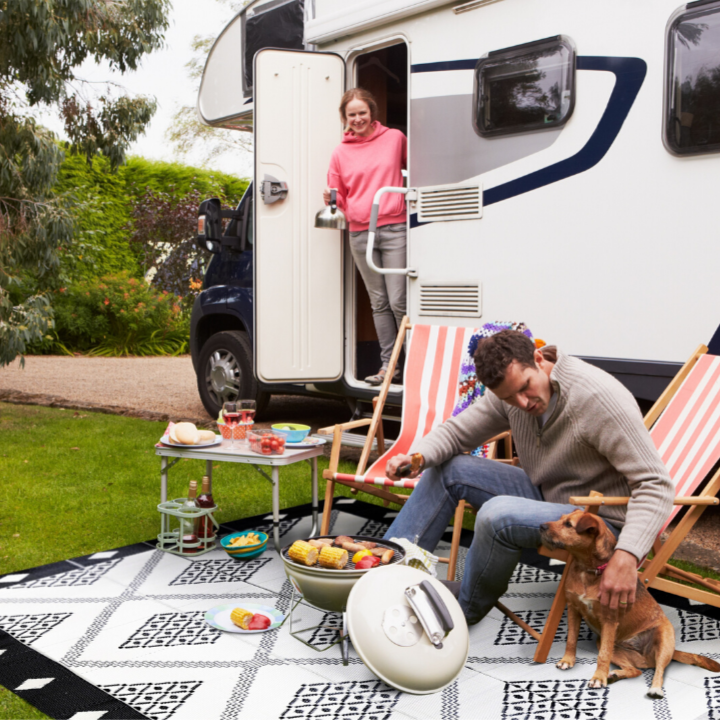 Troy Black & Cream Square Diamond Pattern Foldable Waterproof Large Camping Mat - 270x270 CM - Fab Habitat , Camping Mats,