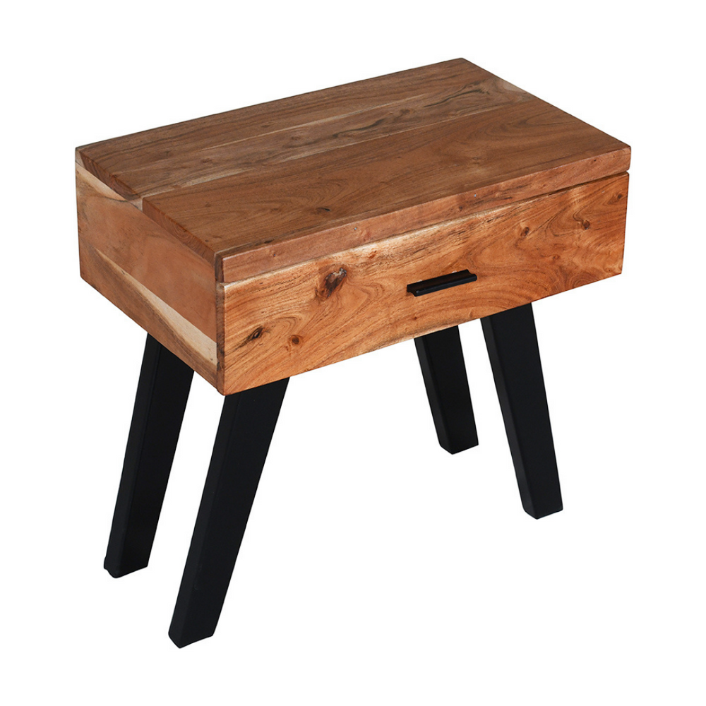 Vega Natural & Black Single Drawer Rectangle Wooden Bedside Table - Fab Habitat , Side Tables, [product_size],