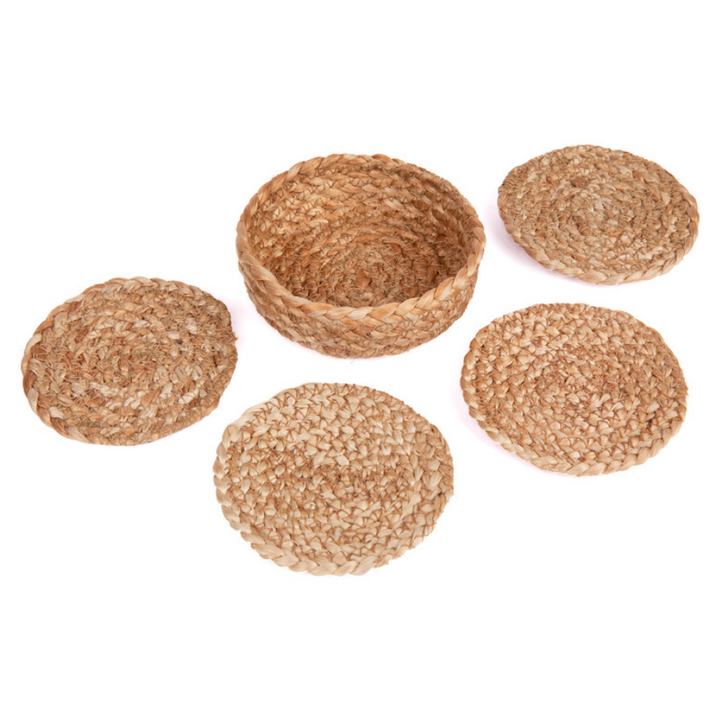 Set Of 4 Willow Natural Jute Round Placemats And Coasters - Fab Habitat , Placemats,
