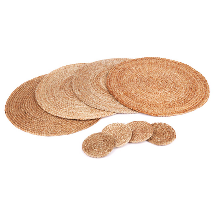 Set Of 4 Willow Natural Jute Round Placemats And Coasters - Fab Habitat , Placemats, [product_size],