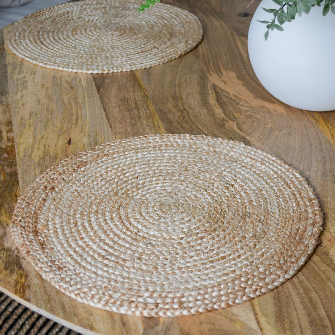 Set Of 4 Willow Natural Jute Round Placemats And Coasters - Fab Habitat , Placemats,