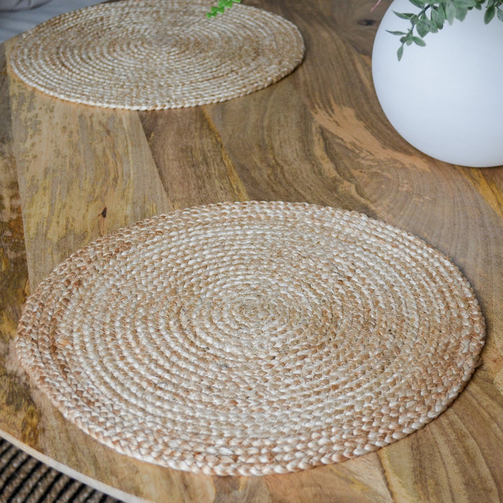 Set Of 4 Willow Natural Jute Round Placemats And Coasters - Fab Habitat , Placemats,