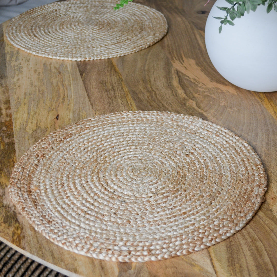Set Of 4 Willow Natural Jute Round Placemats And Coasters - Fab Habitat , Placemats,