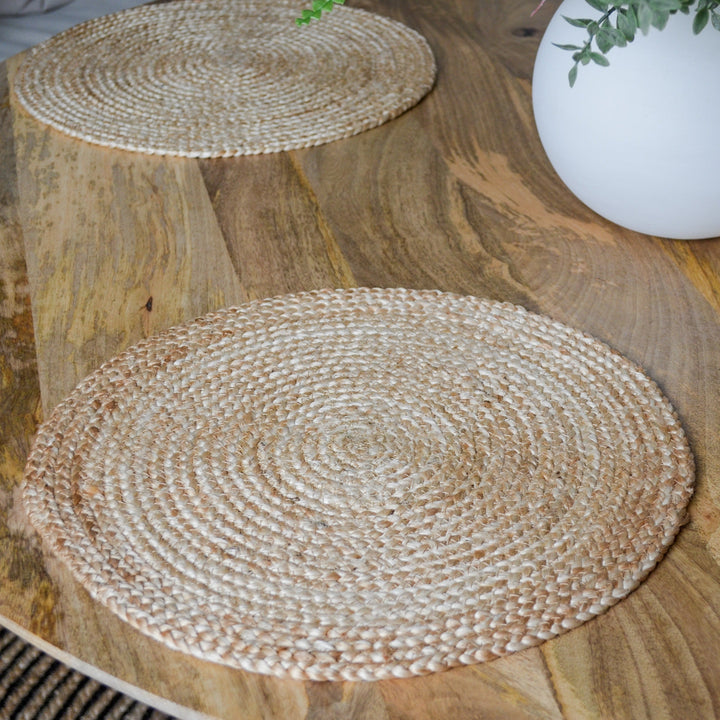 Set Of 4 Willow Natural Jute Round Placemats And Coasters - Fab Habitat , Placemats,