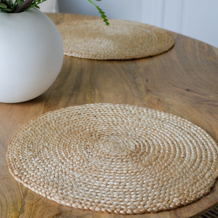 Set Of 4 Willow Natural Jute Round Placemats And Coasters - Fab Habitat , Placemats,
