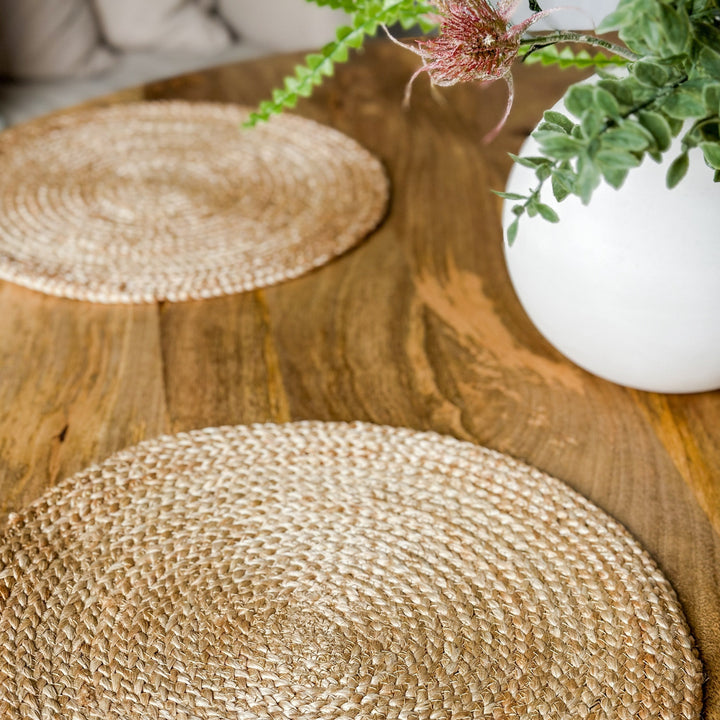 Set Of 4 Willow Natural Jute Round Placemats And Coasters - Fab Habitat , Placemats,