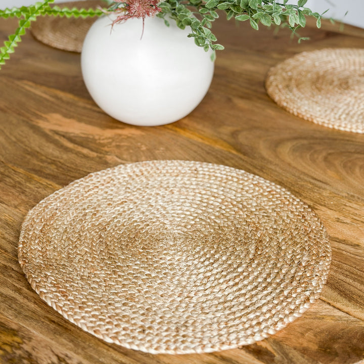Set Of 4 Willow Natural Jute Round Placemats And Coasters - Fab Habitat , Placemats,