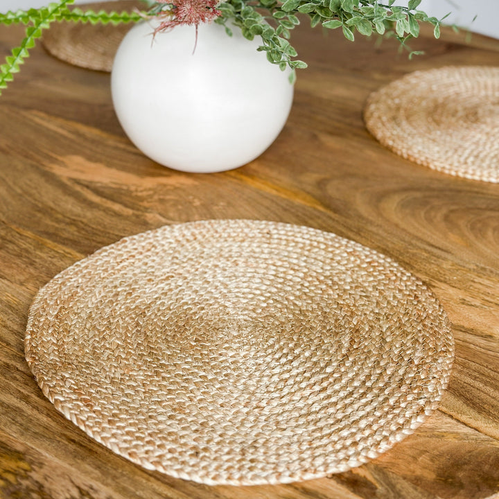 Set Of 4 Willow Natural Jute Round Placemats And Coasters - Fab Habitat , Placemats,