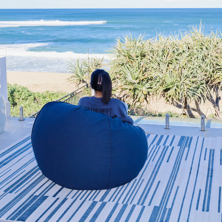 Yomi Navy and Cream Indoor Outdoor Rug