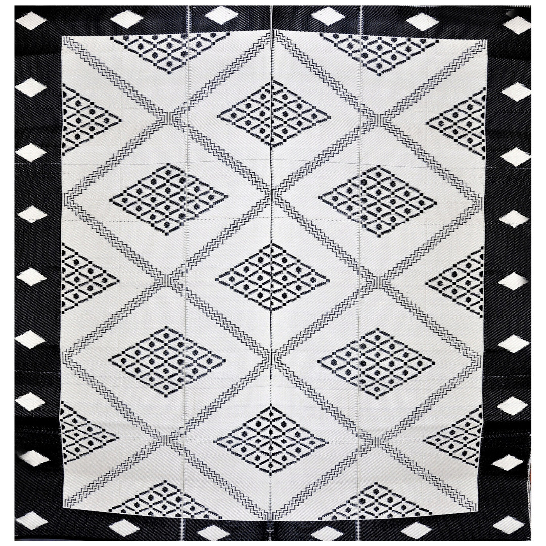 Troy Black & Cream Square Diamond Pattern Foldable Waterproof Large Camping Mat - 270x270 CM - Camping Mats Fab Habitat