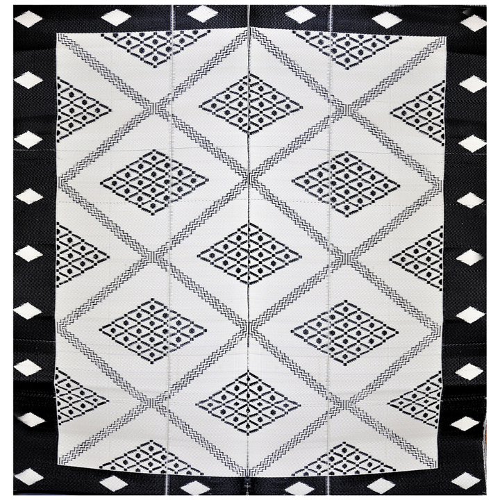 Troy Black & Cream Square Diamond Pattern Foldable Waterproof Large Camping Mat - 270x270 CM - Camping Mats Fab Habitat