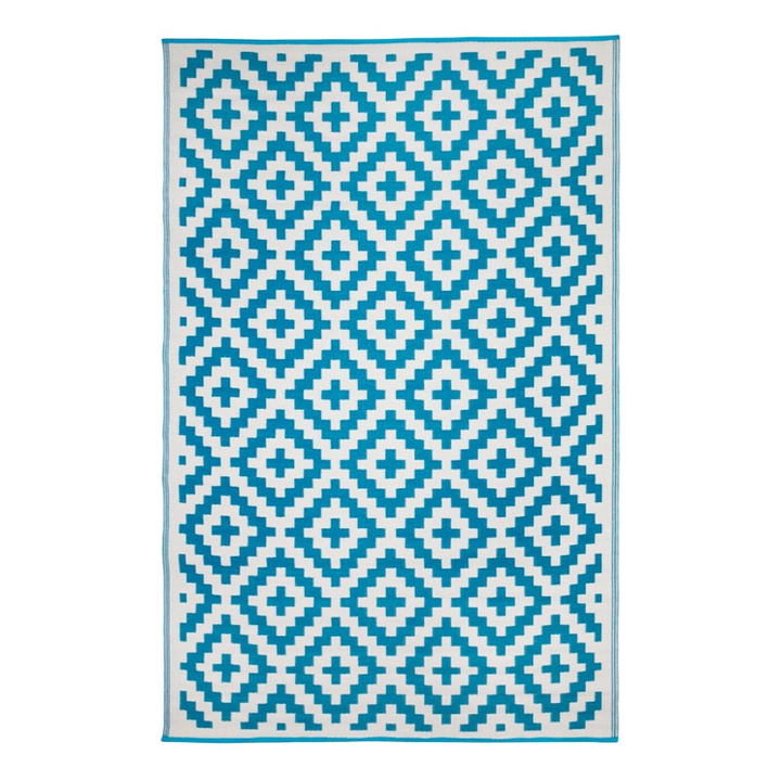 Aztec Teal & White Diamond Pattern Foldable Waterproof Large Camping Mat - 270x360 CM - Camping Mats Fab Habitat