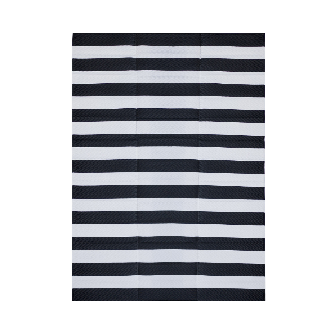 Brittany Black & White Stripes Foldable Waterproof Large Camping Mat - 270x360 CM - Camping Mats Fab Habitat