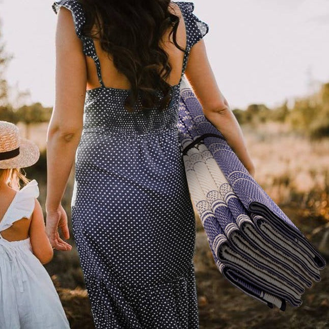 Europa Midnight Blue & White Foldable Waterproof Large Camping Mat - 270x360 Cm - Camping Mats Fab Habitat