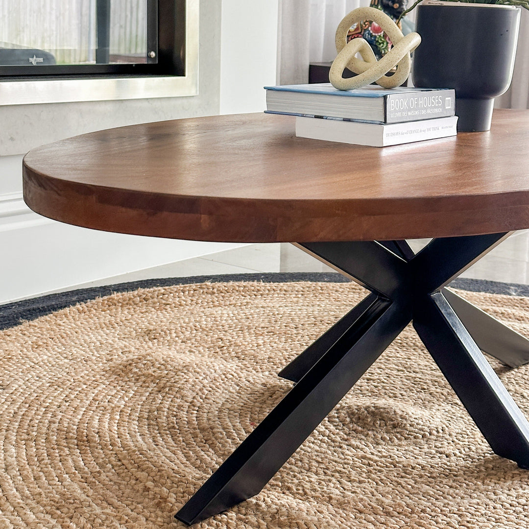 Nova Walnut Finish 130 CM Wooden Oval Coffee Table - Coffee Tables Fab Habitat