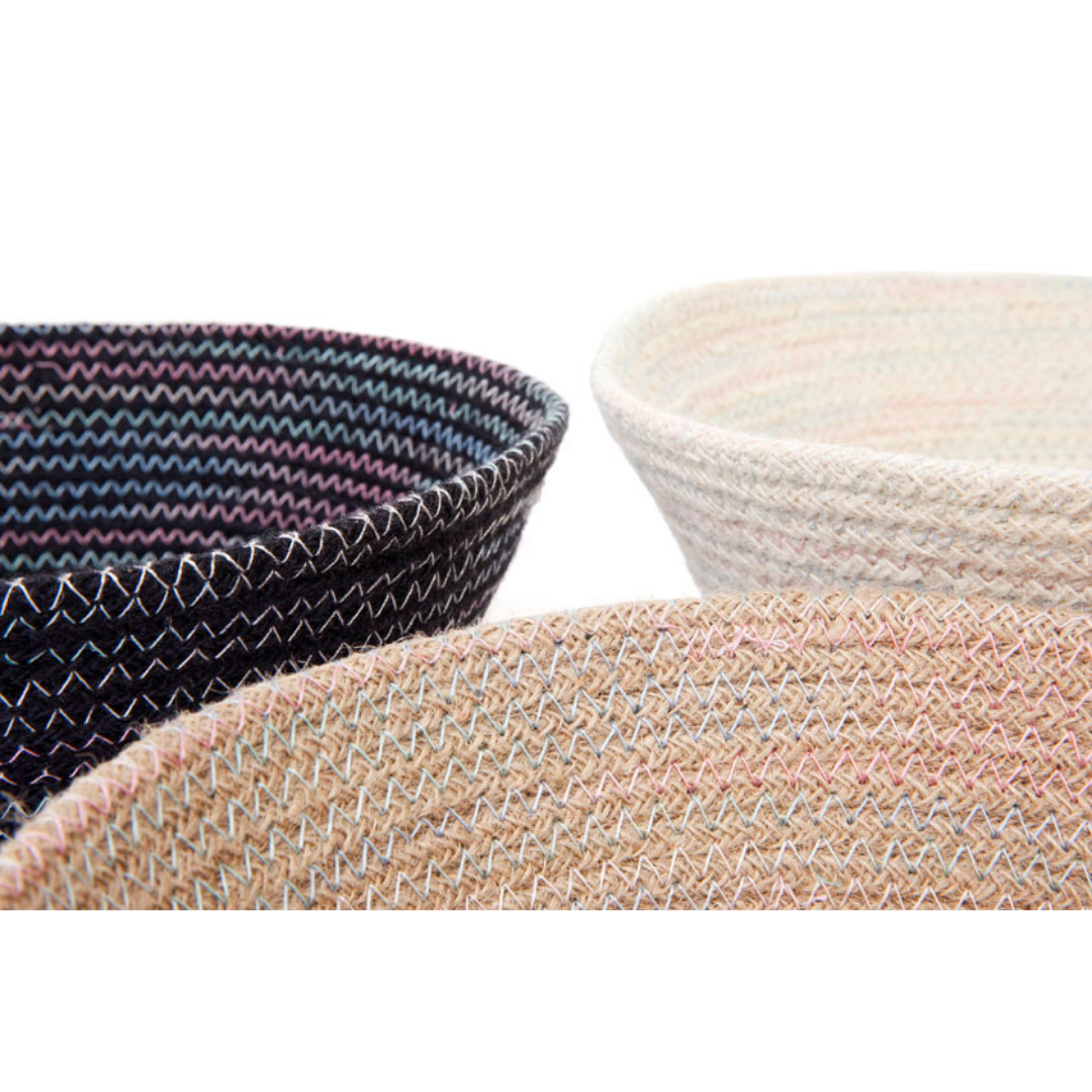 Set of 3 Tazing Modern Handmade Black & White Jute Decorative Fruit Bowls - Decorative Bowls & Accents Fab Habitat